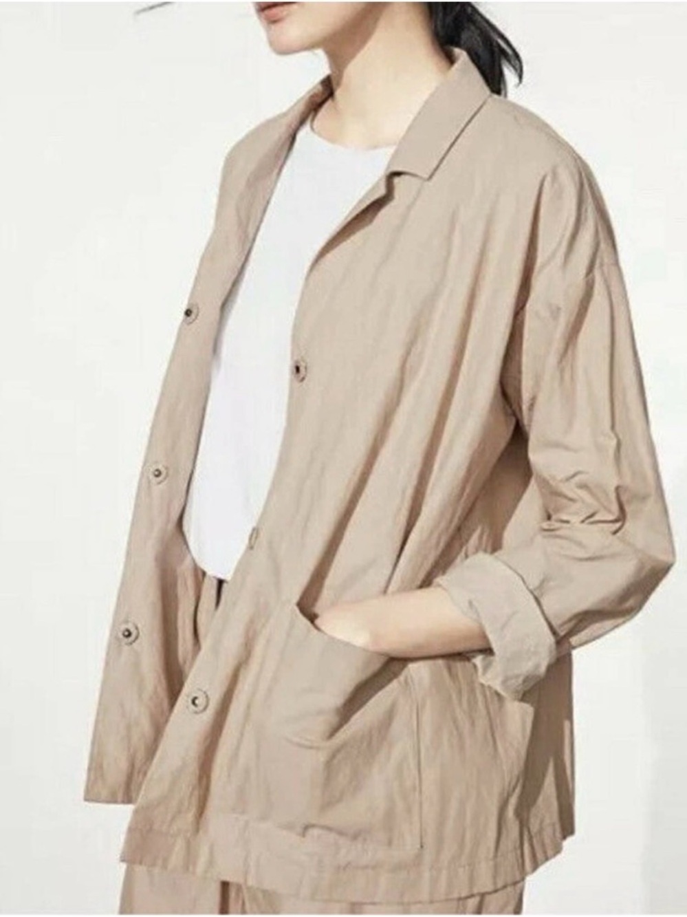 Eileen Fisher Organic Cotton Steel Boxy Jacket Bramble S Snap Blazer